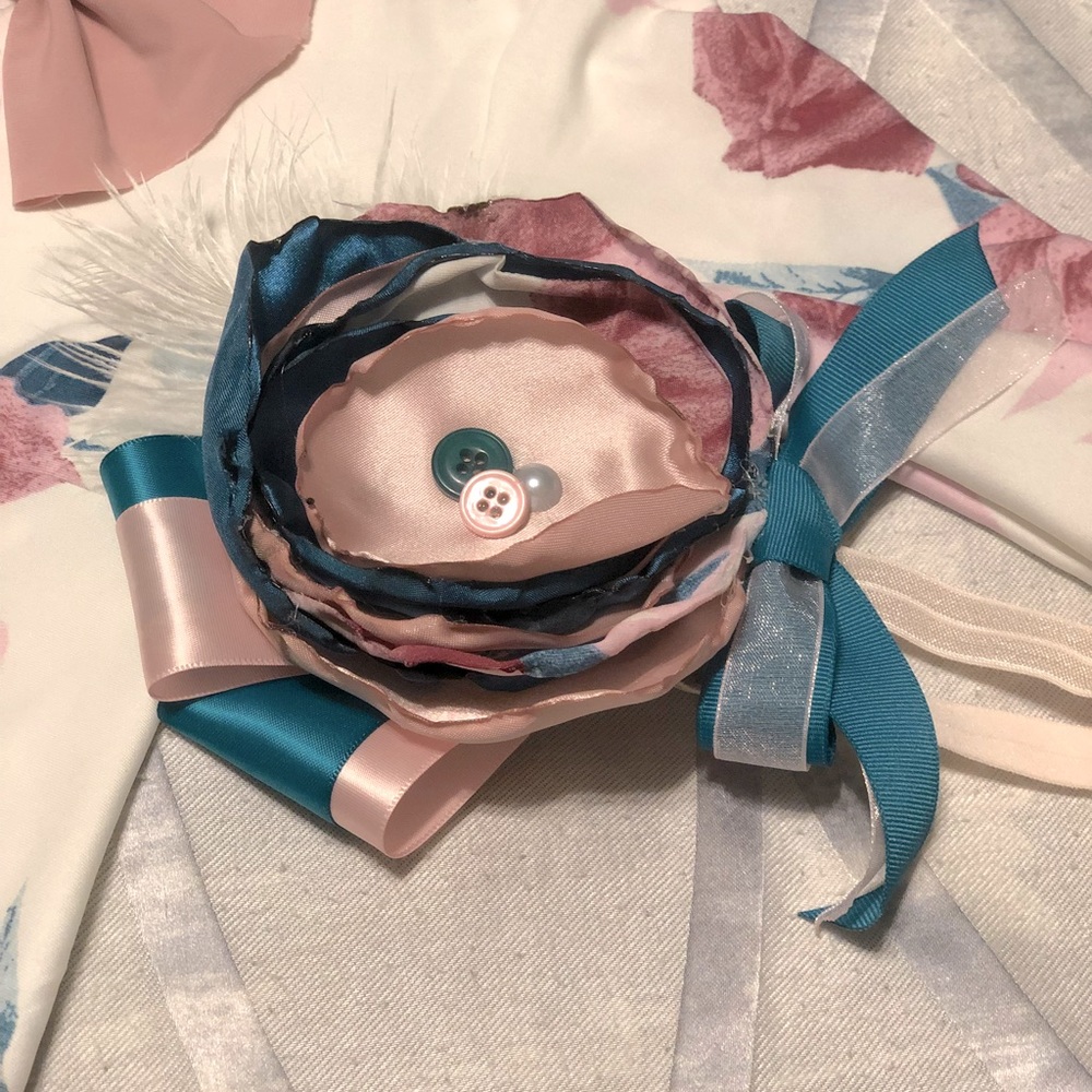 Girls teal and blush pink head bow
